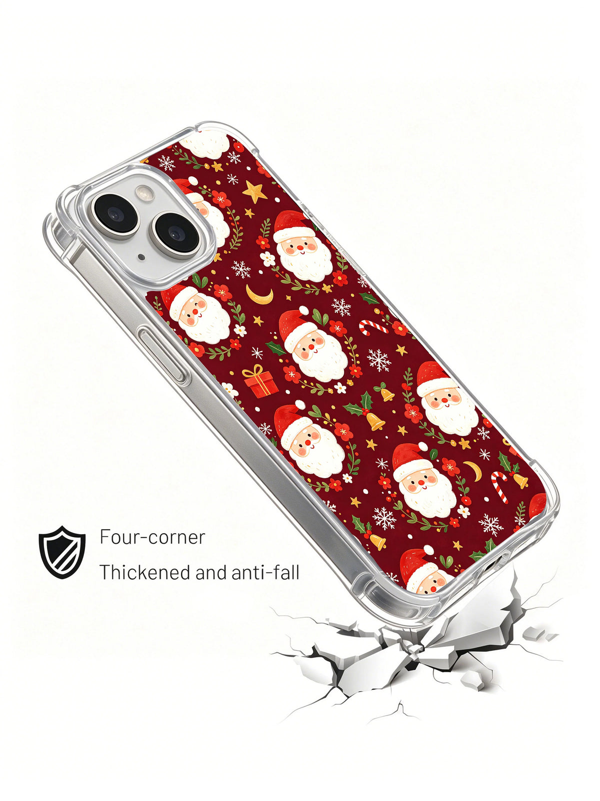 Cute Santa and winter flowers iPhone 14 Plus case lifestyle view