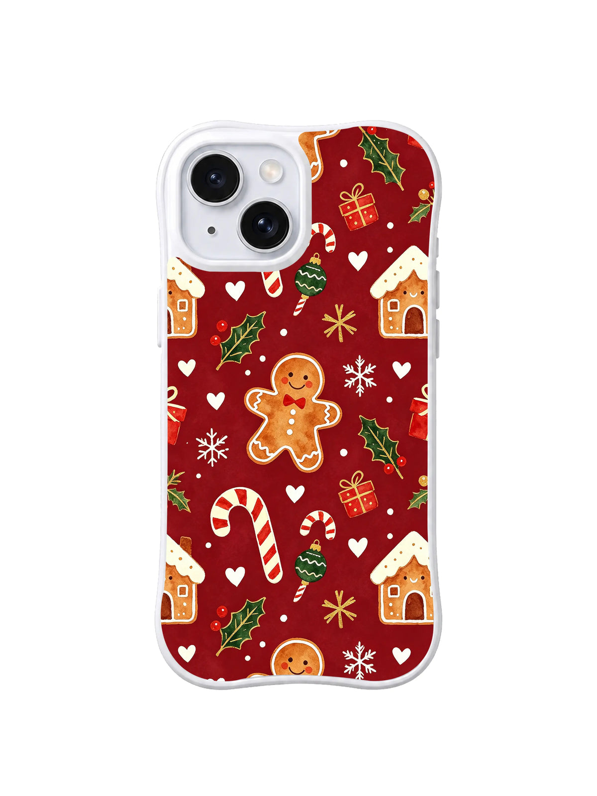 Gingerbread Holly Village iPhone 14 Plus case artwork