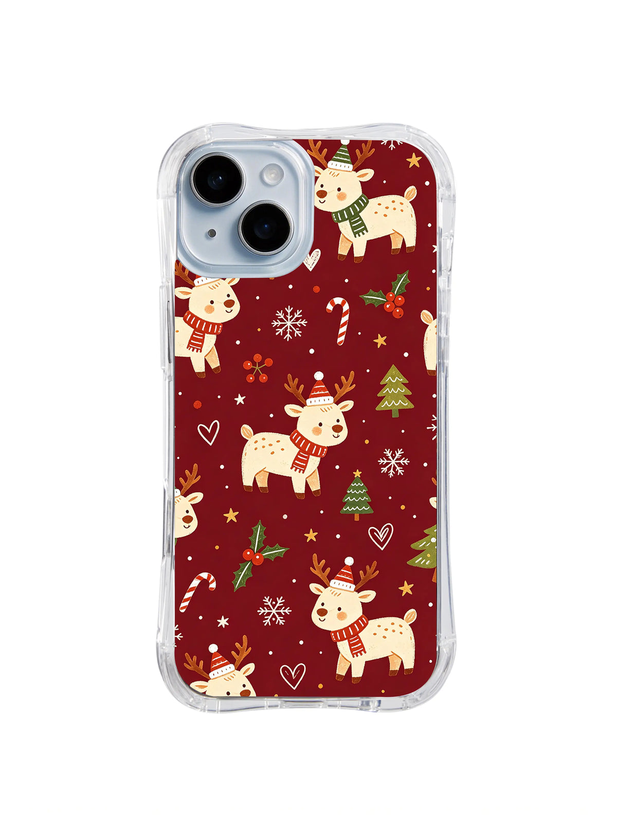 Holly Candy Reindeer: Atkılı ren geyikleri çobanpüskülü, şeker kamışları ve küçük kalpler arasında tekrar eder.