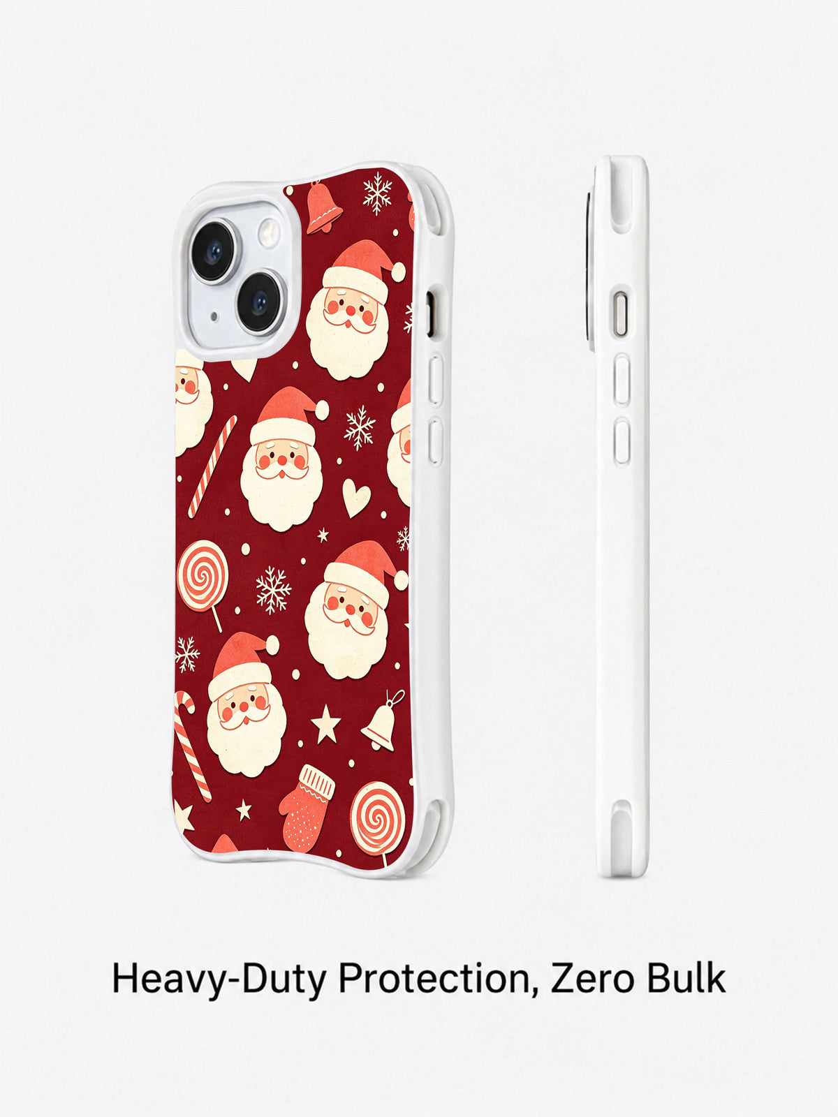 Burgundy Santa Christmas phone case angled view