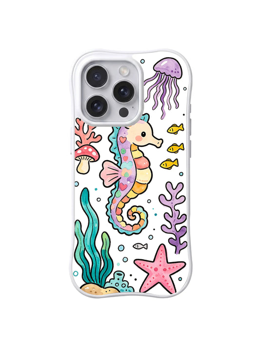 Rainbow Seahorse Coral Garden: Pastel bir denizatı denizanaları, mercanlar, deniz çayırları ve denizyıldızları arasında yüzer.