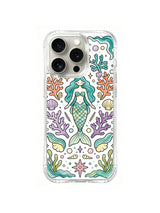 Symmetric Mermaid Sanctuary: A teal mermaid sits in a symmetrical garden of coral, shells, fish and starfish.