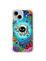 Round Ocean Dream Robot: A round white robot floats in blue water among coral, fish, bubbles and flowers.