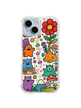 Tall Flower Monster Gathering: Small monsters stand beneath tall red and pink flowers with mushrooms and leaves.