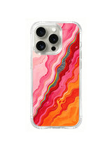 Coral Diagonal Flow: Diagonal pink, red and orange bands include thin rainbow and black patterned lines.