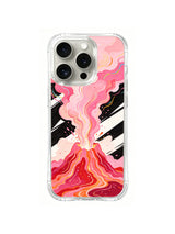 Blush Volcano Burst: Pink and orange liquid shapes rise from a striped volcanic burst.