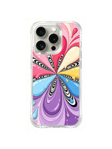 Heart Bloom Starburst: Pink, cream, blue and purple heart-like petals radiate from the center.