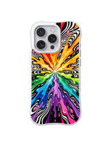 Solar Prism Burst: Rainbow streams radiate from the center with black-and-white accents.