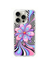 Candy Bloom Pulse: A pink, purple and blue flower-like burst expands across a black-and-white radial field.