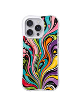 Ribbon Petal Grove: Tall multicolor ribbons and petal shapes spread upward over a black field.