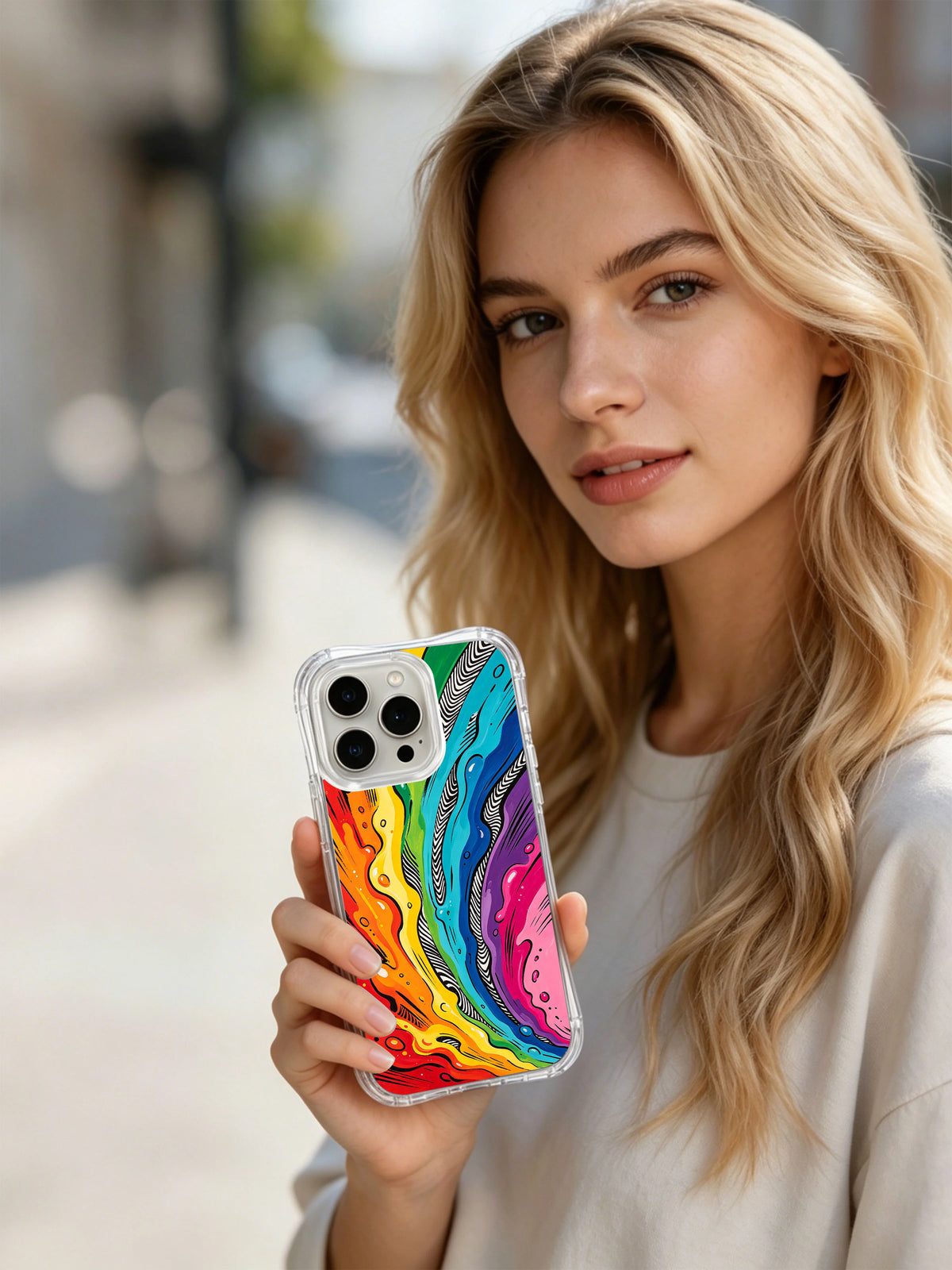 Product or handheld view of the Rainbow Velvet Explosion case
