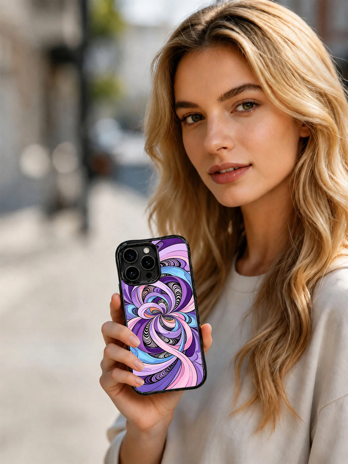 Product or handheld view of the Lavender Voltage Dream case