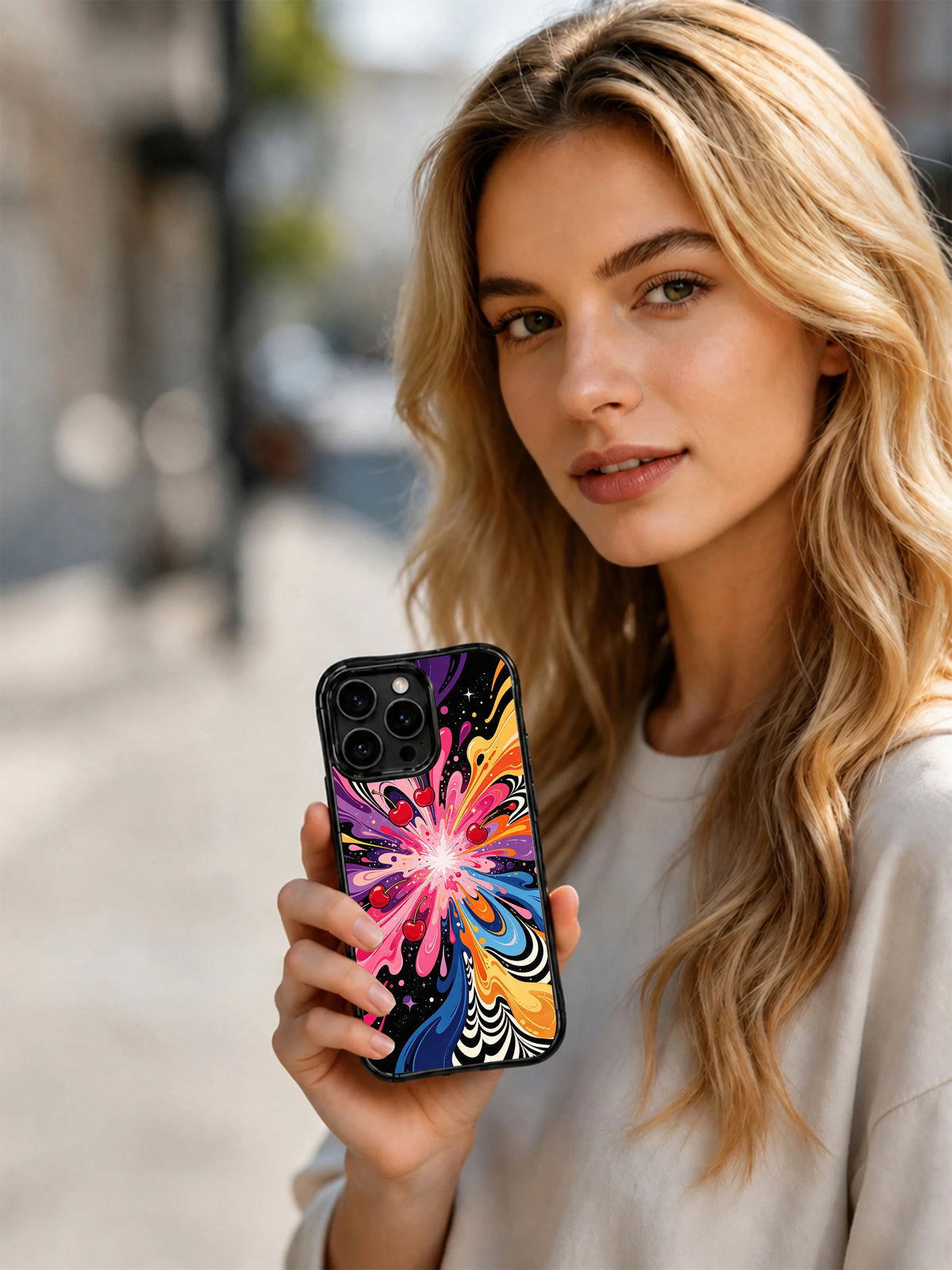 Product or handheld view of the Cherry Moon Spiral case