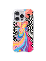 Pastel Optical Splash: A pastel liquid splash rises through black-and-white optical rays.