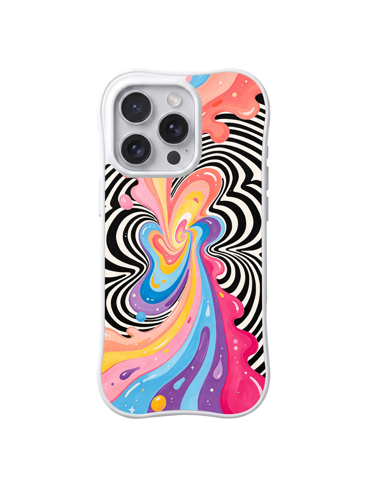 Pastel Optical Splash: A pastel liquid splash rises through black-and-white optical rays.