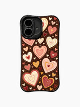 Rosy Rhythm Hearts: Layered pink, cream and red hearts scatter in varied sizes over brown.
