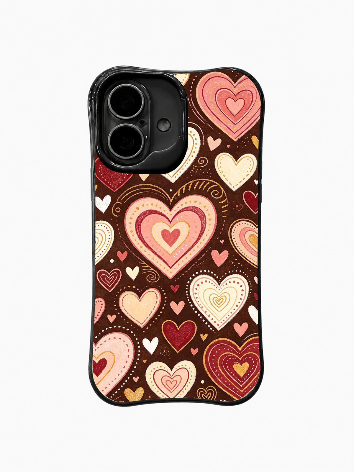 Grand Heart Harmony: Large stacked pink, cream and coral hearts form a dense ornamental pattern.