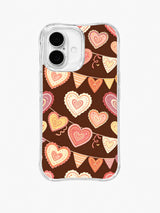 Sweetheart Banner Parade: Large lace-edged hearts appear beneath a pink and orange triangular banner.