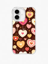 Candy Stall Keepsakes: Layered hearts, lollipops and candy shapes repeat across chocolate brown.