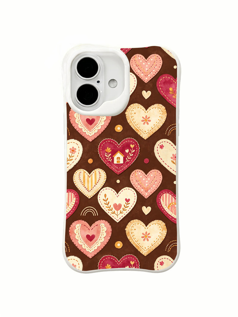 Cocoa Love Quilt Hearts iPhone 16 Plus Case – Cottagecore Art