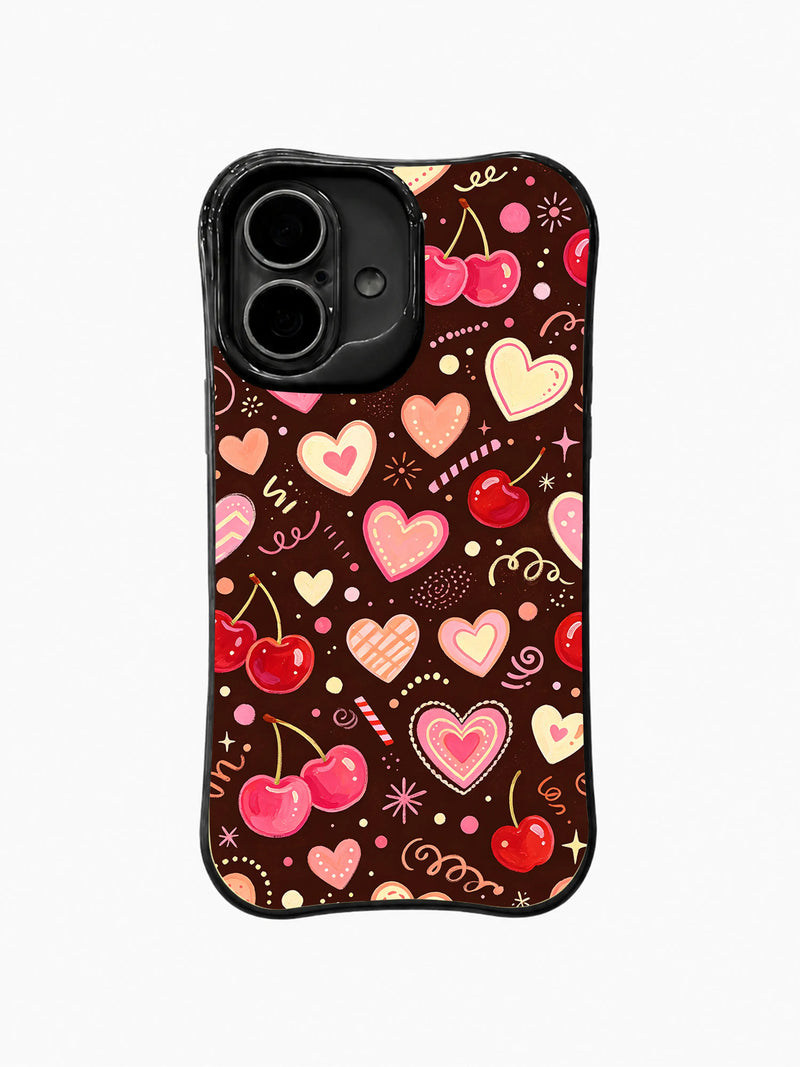 Midnight Cherry Heart Party iPhone 16 Plus Case – Cute Art