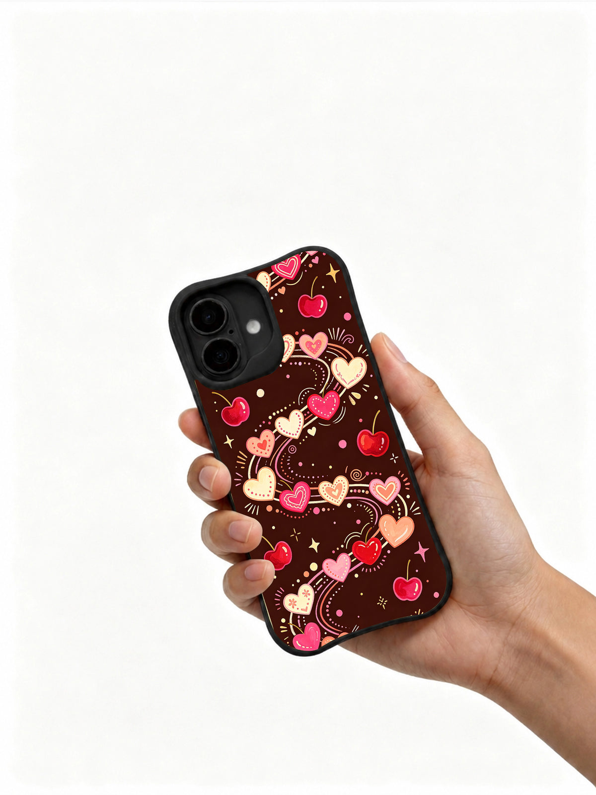 Product or handheld view of the Midnight Cherry Heart Party case