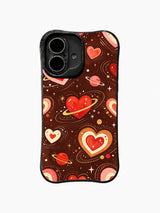 Layered Love Planets: Layered red, pink and cream heart planets travel along dotted orbit lines.