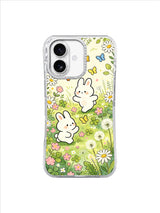 Dandelion Butterfly Meadow: Bunnies play in a pale green meadow with daisies, dandelions and butterflies.