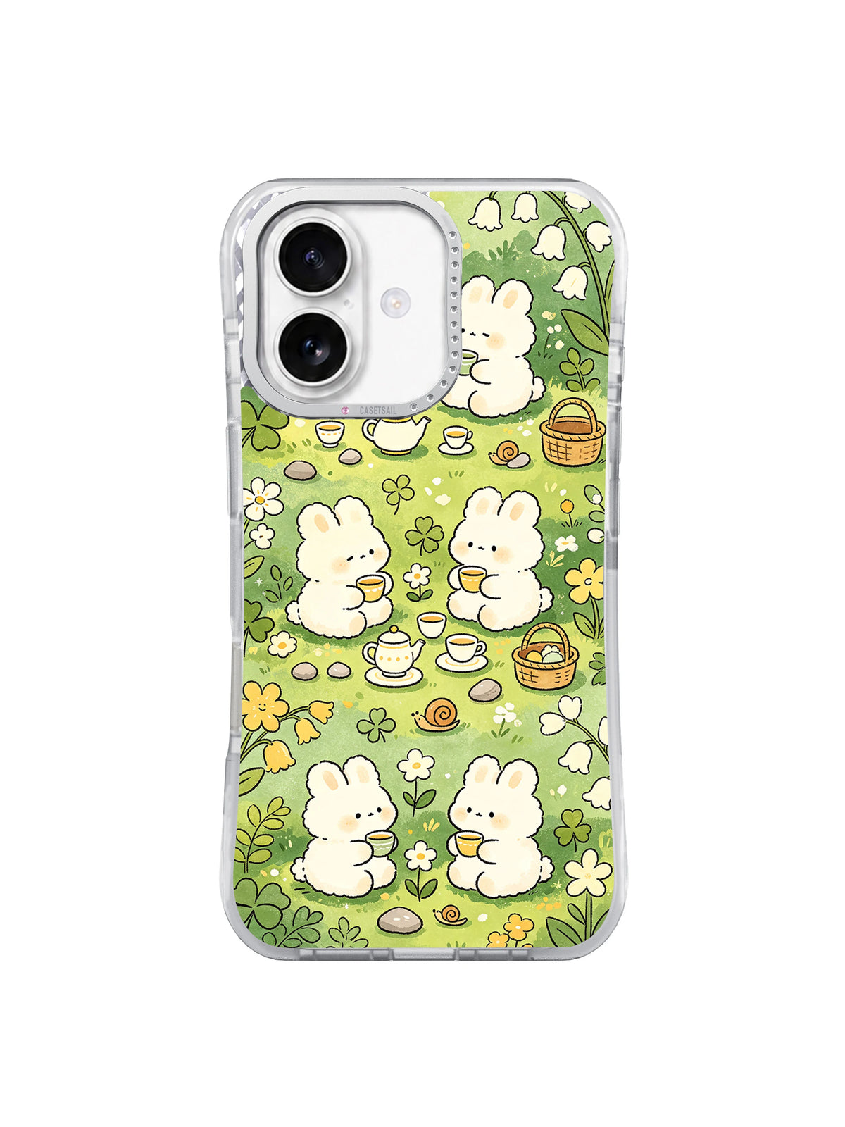 Product or handheld view of the Bunny Flower Tea Party case