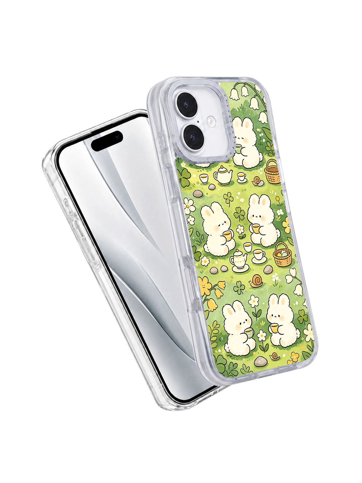 Product or handheld view of the Bunny Flower Tea Party case