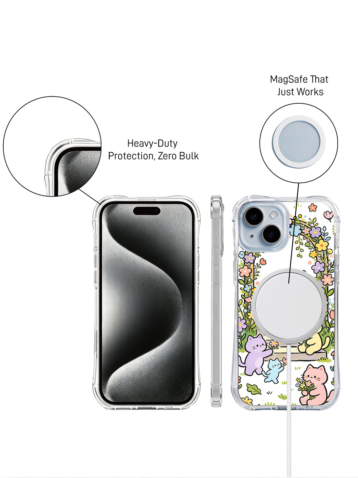 Front, side and rear graphic with unsupported MagSafe and protection claims