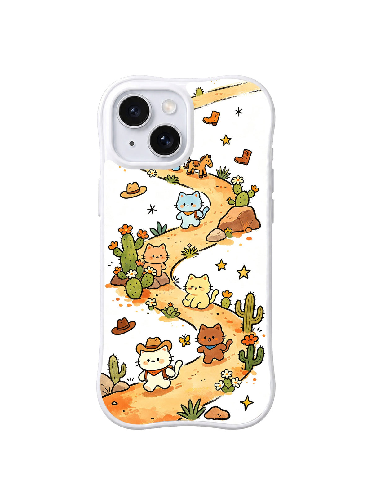 Cowboy Trail Cat Quest: Kovboy şapkalı minik kediler kaktüsler arasında kıvrılan çöl yolunu izler.