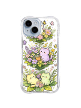 Pastel Flower Cat Haven: Cats rest on layered green leaves and flower platforms among butterflies and blossoms.