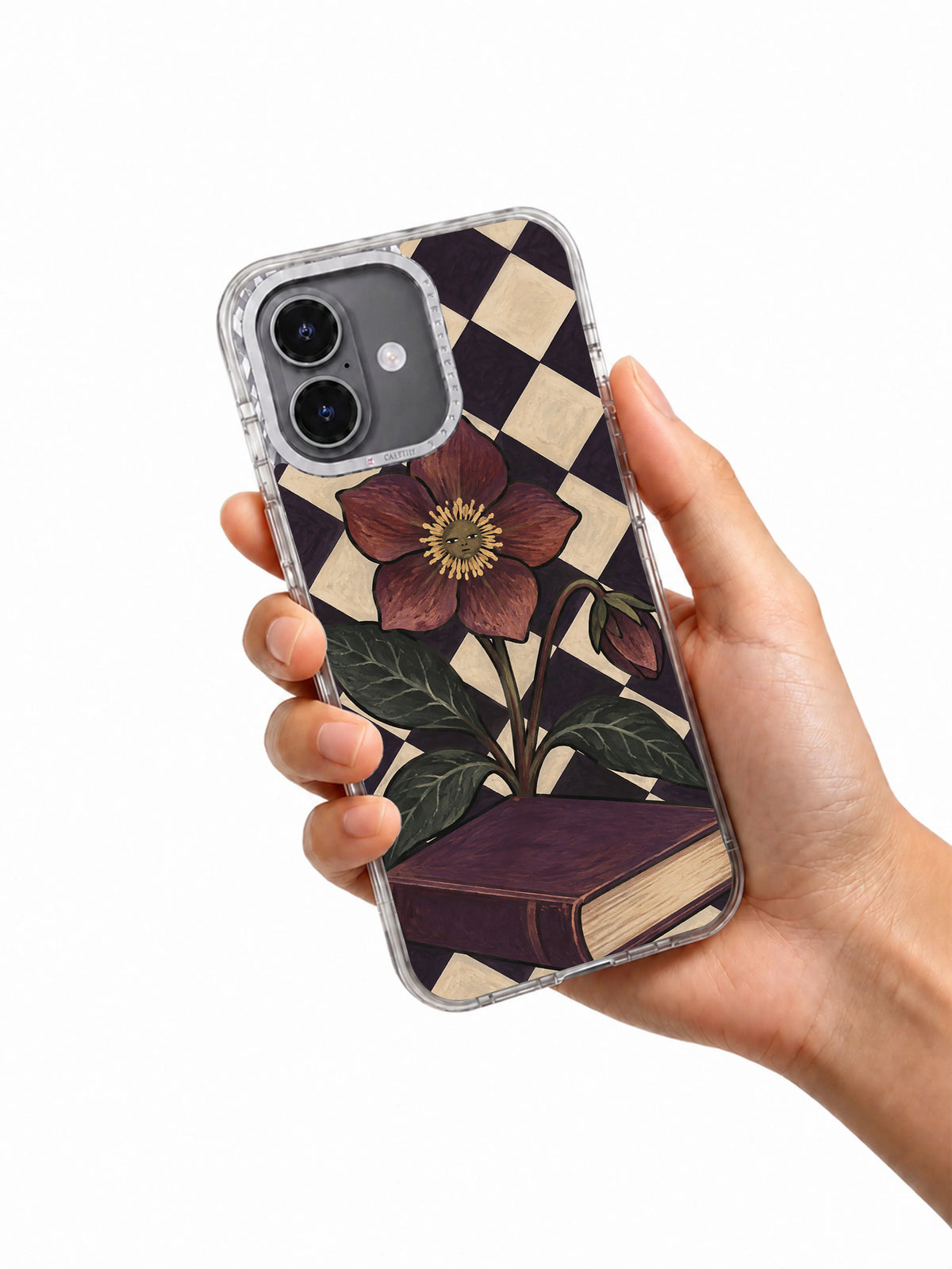 A Flower Between the Pages iPhone 17 Case hand-held lifestyle view