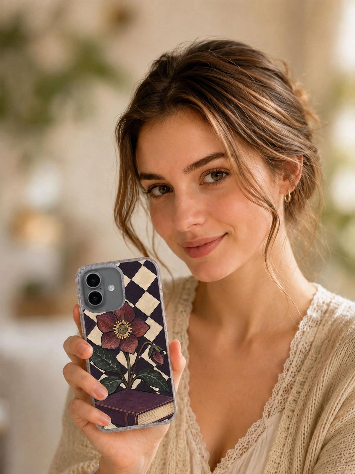 A Flower Between the Pages iPhone 17 Case lifestyle portrait