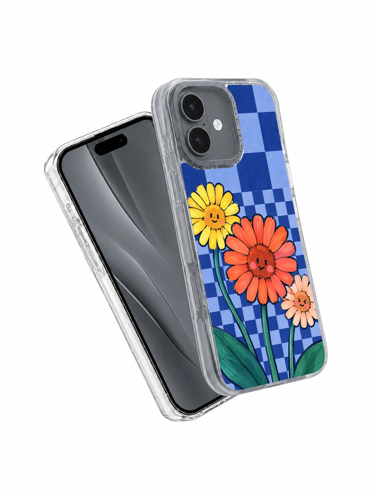 Three Gerberas One Good Day iPhone 17 Case angled clear shell view