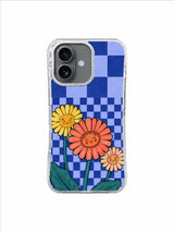 Three Gerberas One Good Day Blue Check Garden artwork iPhone 17 Case