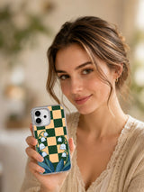 Lifestyle view of the Lily Bells Leave the Gate Open iPhone 17 case