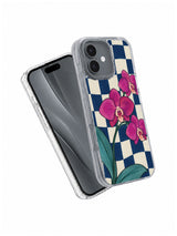 Angled front and back view of the transparent orchid iPhone 17 case