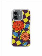 Aesthetic floral iPhone 17 case with confident zinnias and blue foliage