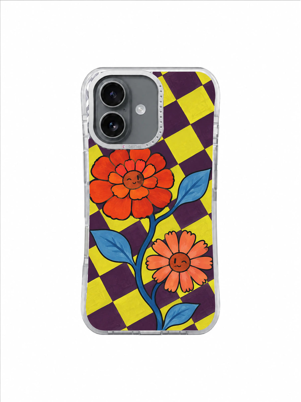 Aesthetic floral iPhone 17 case with confident zinnias and blue foliage