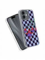 Angled front and back view of the fuchsia flower iPhone 17 case