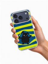 Hand holding The First Gap striped creature iPhone 17 Pro case