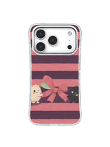 Cute two-creature friendship scene with a broad rose ribbon knot and mint accent