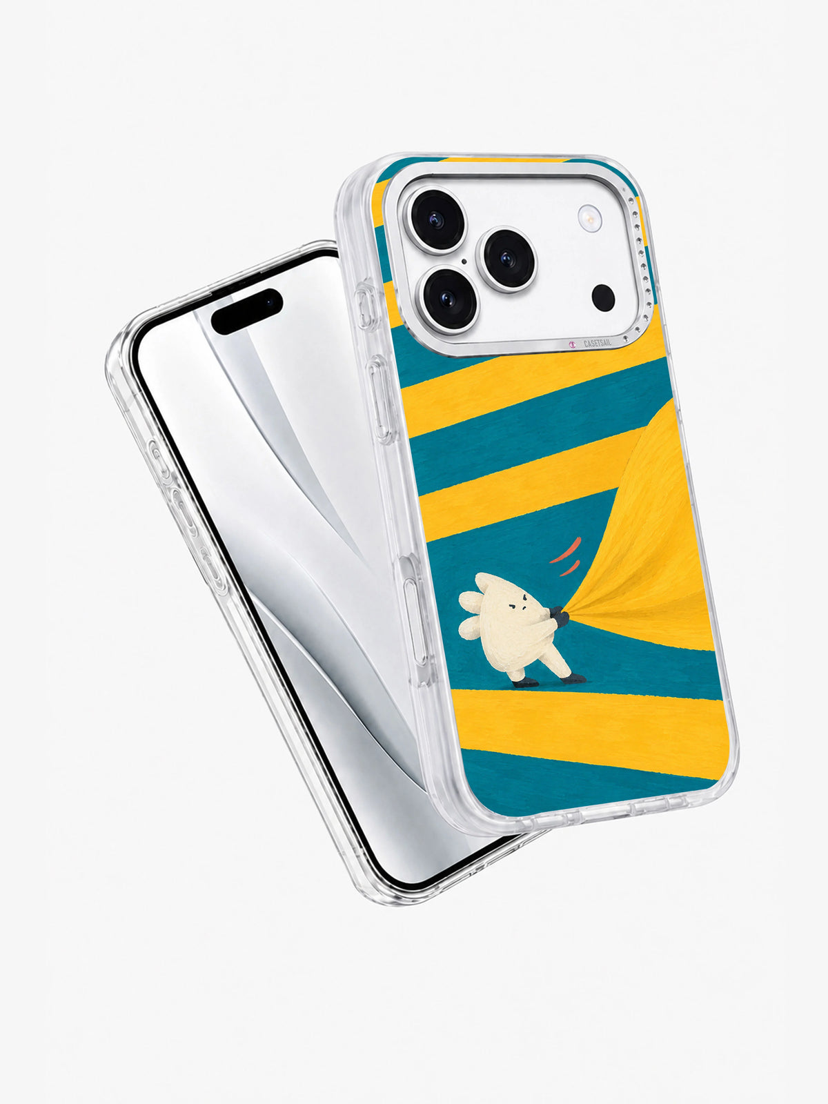 Angled front and back view of The Wind Has Pockets iPhone 17 Pro case