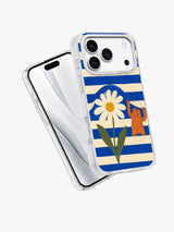 Angled front and back view of The Daisy Detour iPhone 17 Pro case