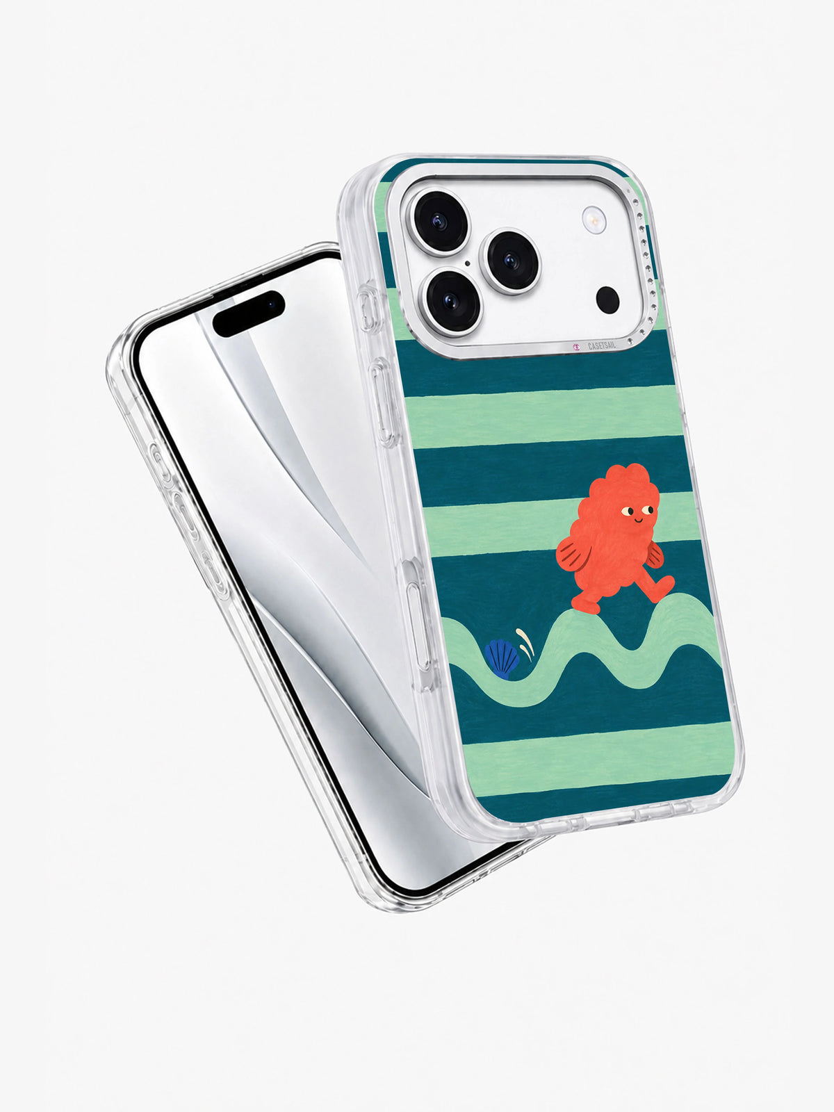 Angled front and back view of the Sea Glass Shortcut iPhone 17 Pro case