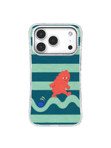 Sea Glass Shortcut coastal phone case with teal stripes and a cobalt shell