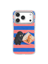 Wonder-filled striped phone case with a charcoal friend and orange butterfly