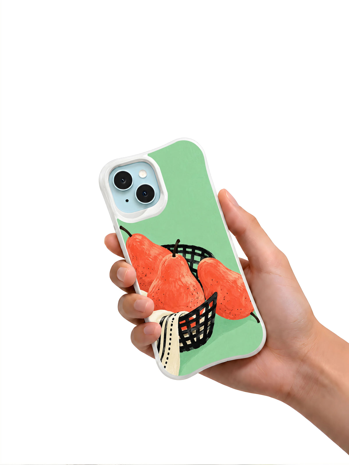 Hand holding The Pear Basket Tilt iPhone 13 case